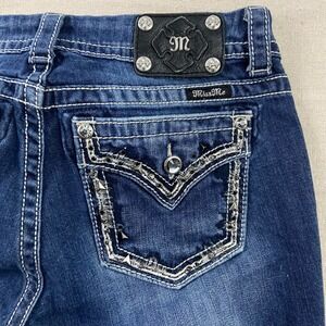 Miss Me Easy Boot Jeans Womens‎ 29 Dark Wash Embellished Studded Mid Rise Denim